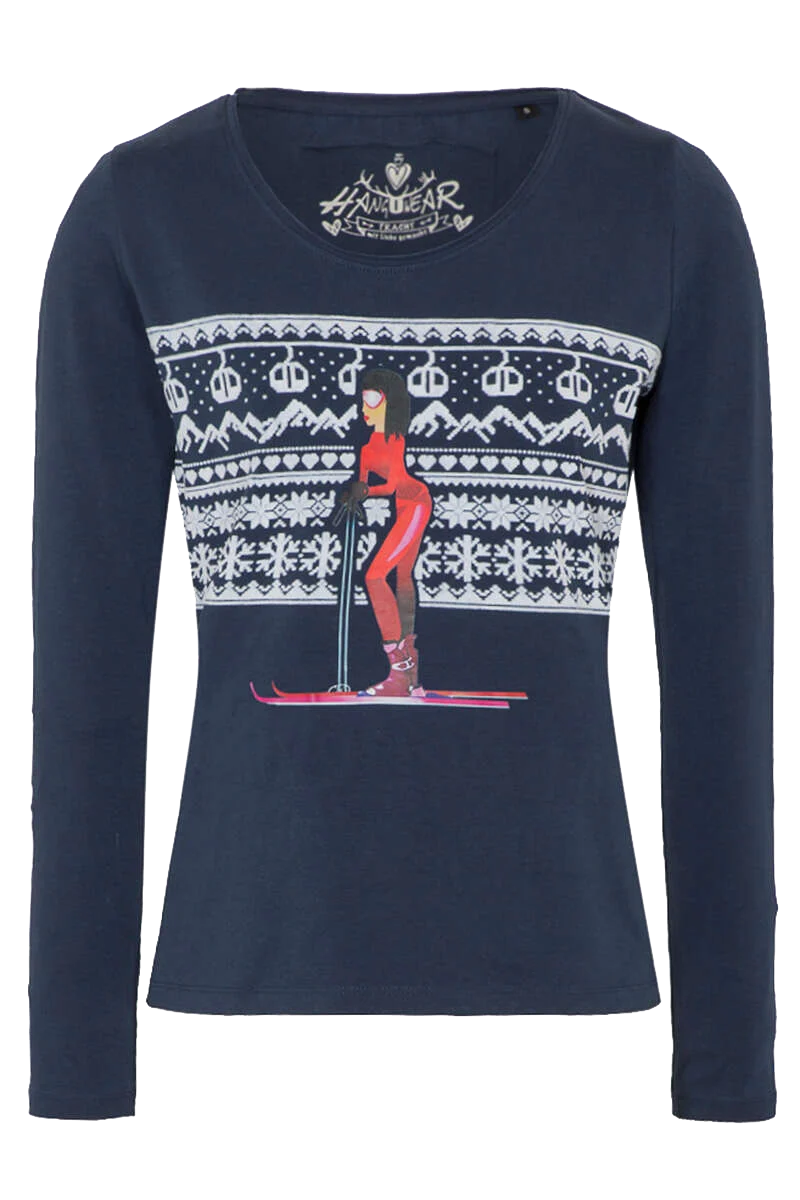 Damen Langarmshirt mit Skifahrerin