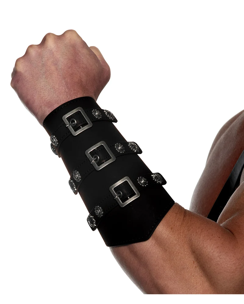 Kunstleder Gladiator Armschienen mit Schnallen Schwarz