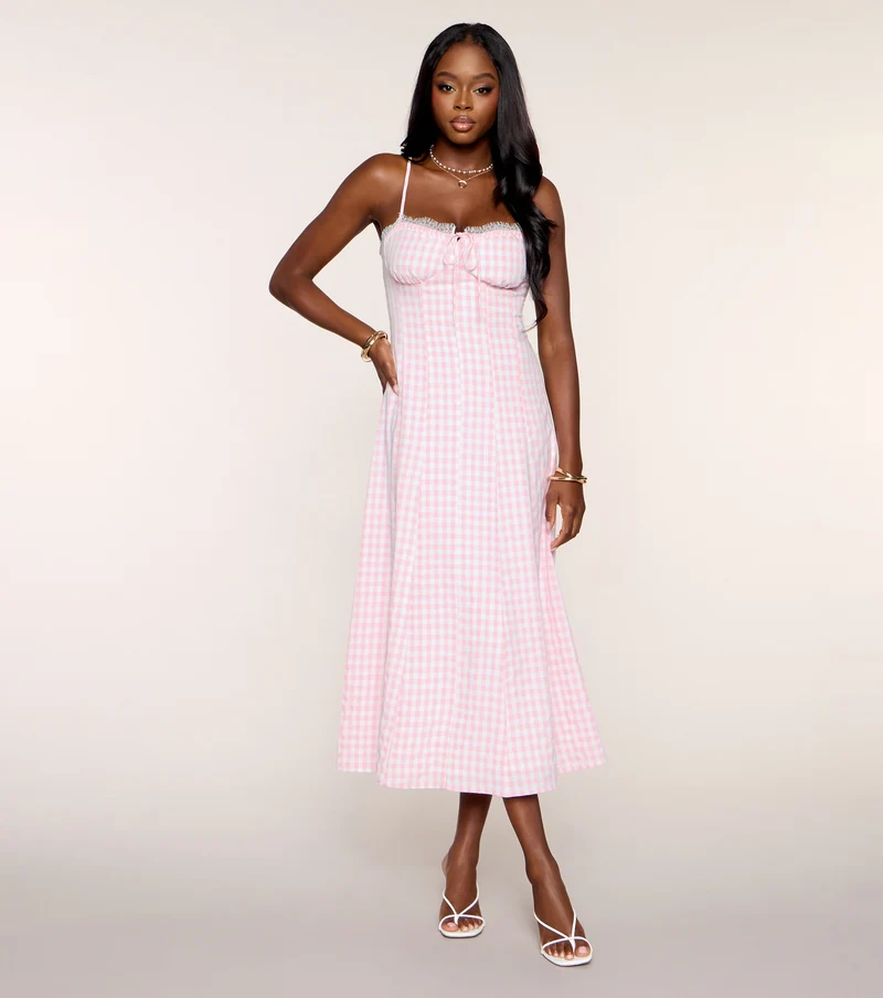 Brunch Booked Gingham Print A-Line Midi Dress