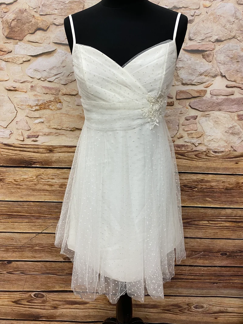 Vintage Brautkleid kurz ivory Tüll Lilly Gr. 42 Standesamt