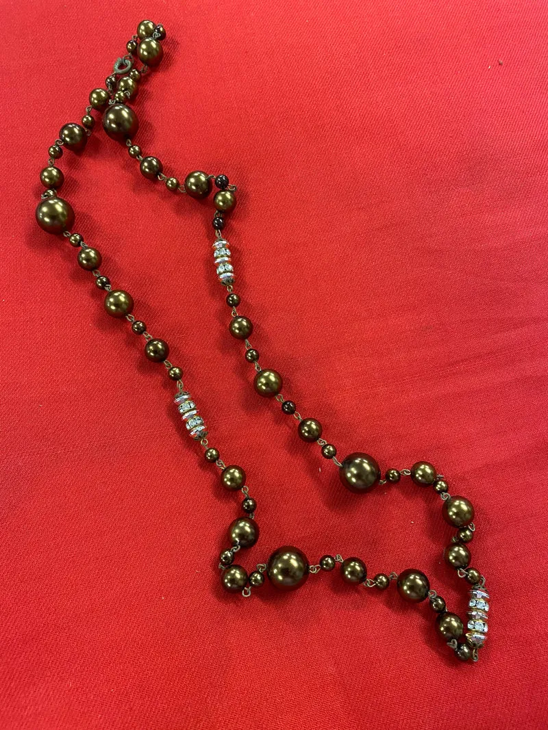 Vintage Perlenkette bronze mit Strasssteinen