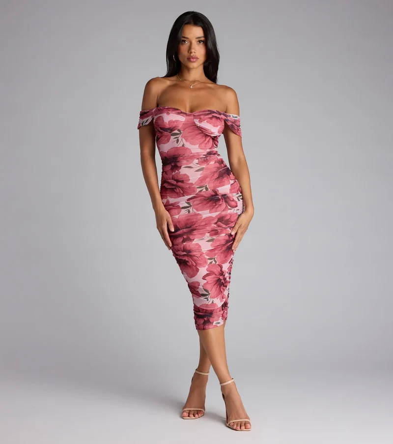 Crush Season Floral Mesh Midi Dress