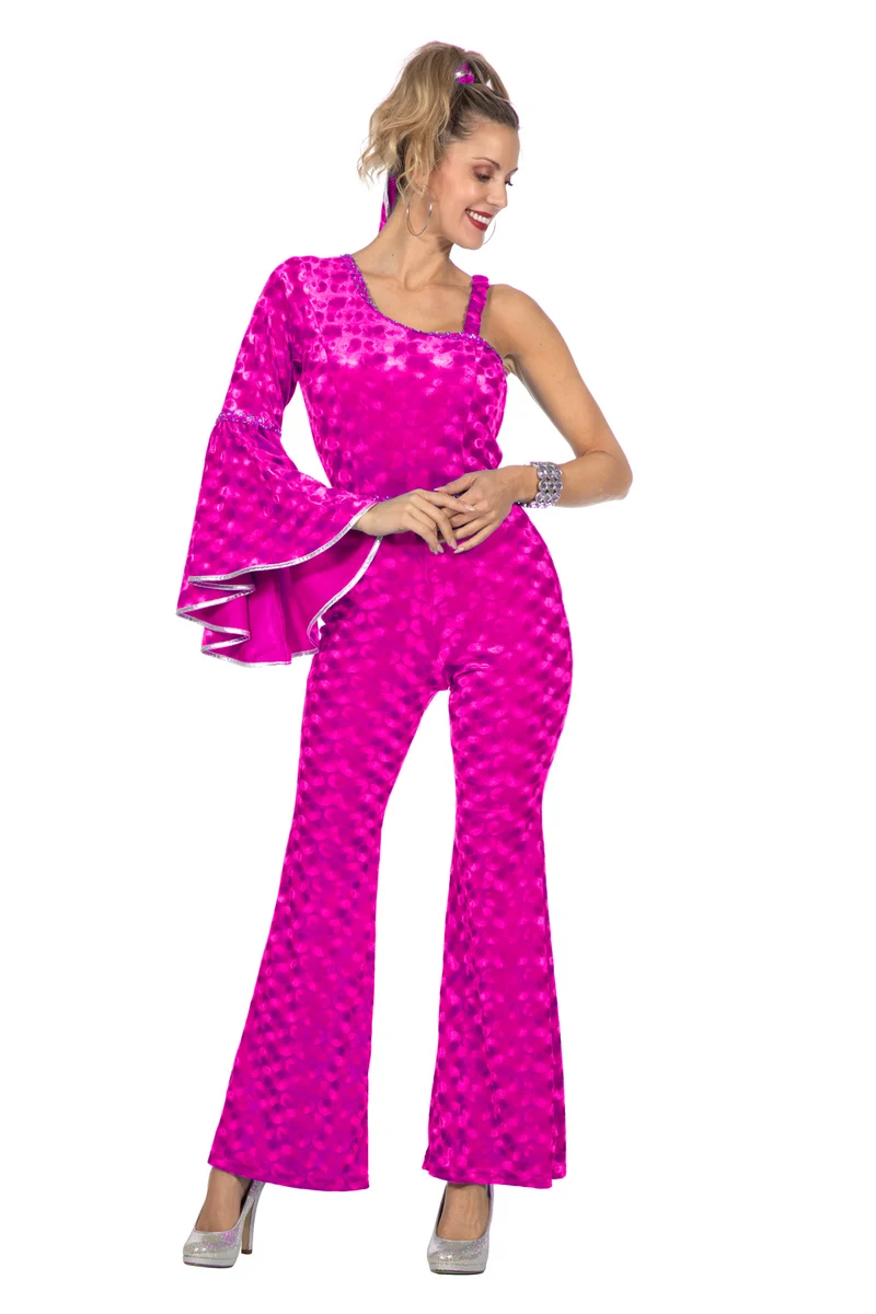 Disco-Catsuit Samt für Damen pink