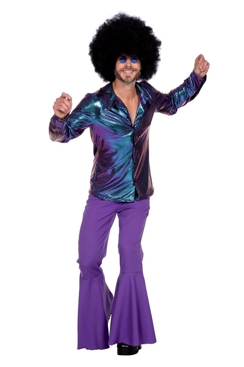 70er Jahre Disco Hemd für Herren blau-violett