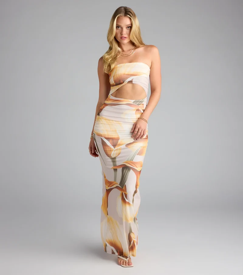 Floral Fantasy Strapless Cutout Maxi Dress