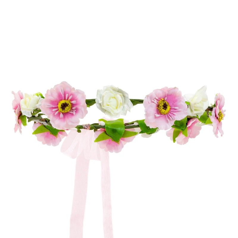 Blüten Haarkranz mit Bändern rosa