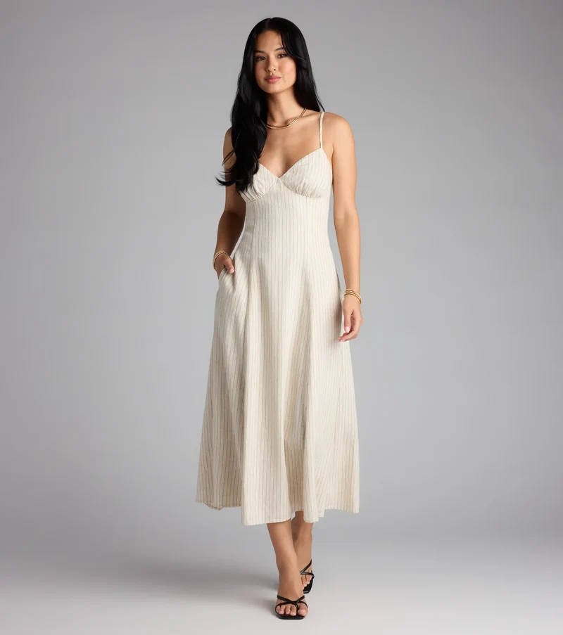 Chic Twist Tie-Back Striped Midi Dress