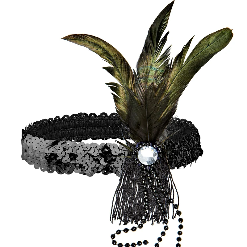 Schwarzes Charleston Pailletten Stirnband