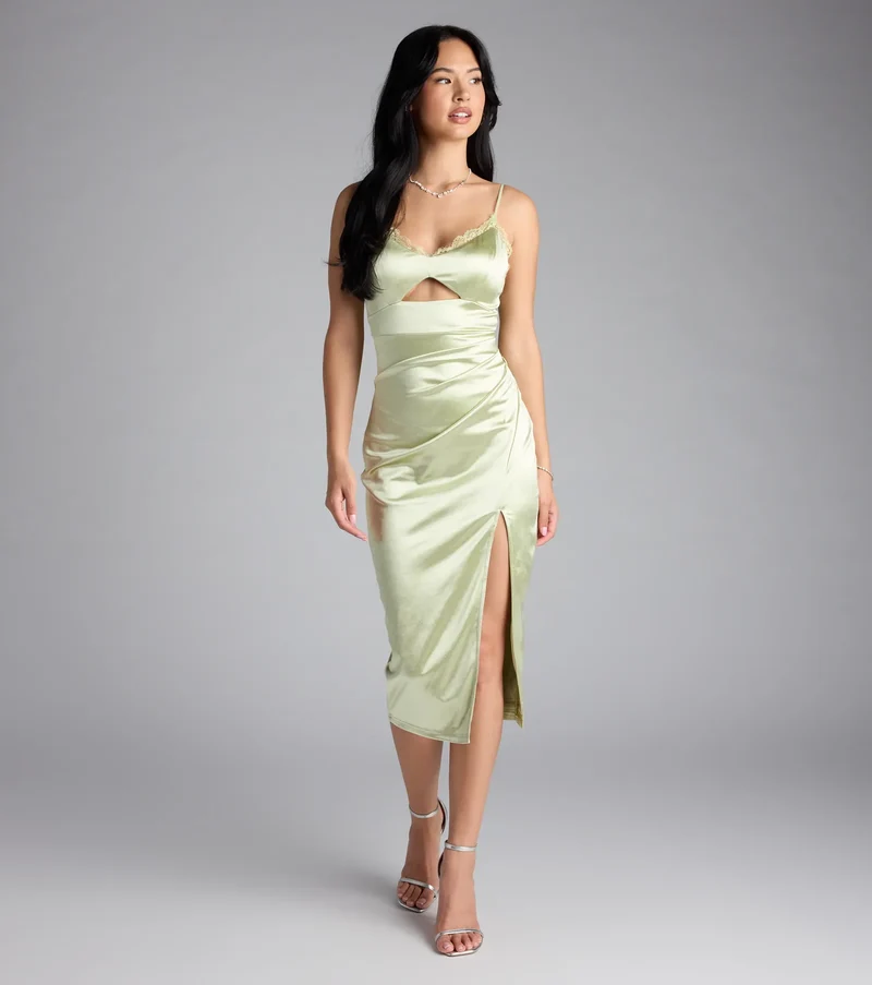 Bennet Lace Trim Satin Midi Dress