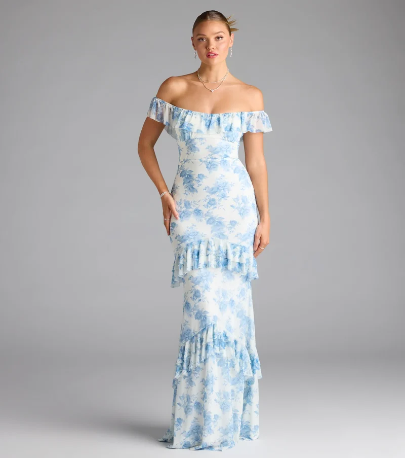 Charmaine Off-The-Shoulder Floral Formal Dress