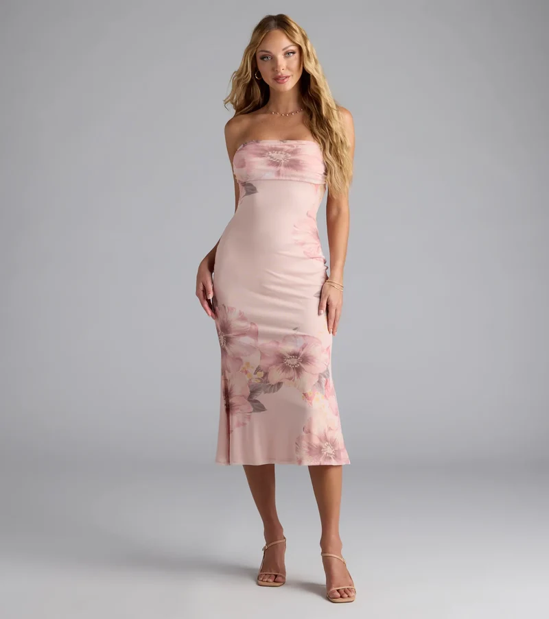 Botanical Beauty Floral Mesh Midi Dress