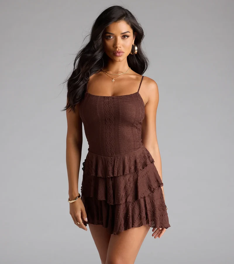 Like A Daydream Lace Ruffle Skater Dress