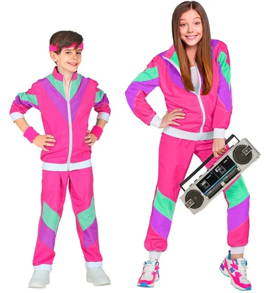 80er Jahre Jogginganzug für Kinder pink