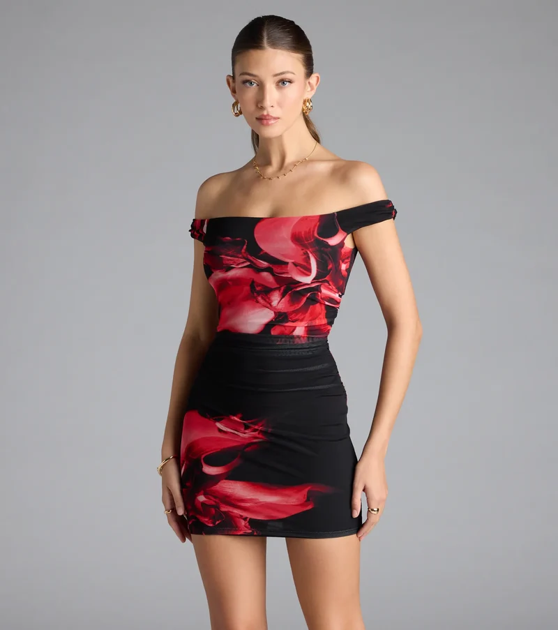 Make An Entrance Off-The-Shoulder Floral Mini Dress