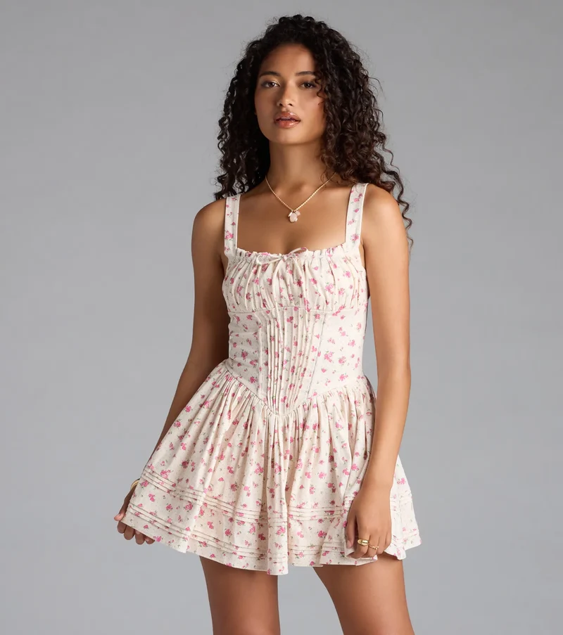 All Day Cuteness Floral Corset Skater Dress