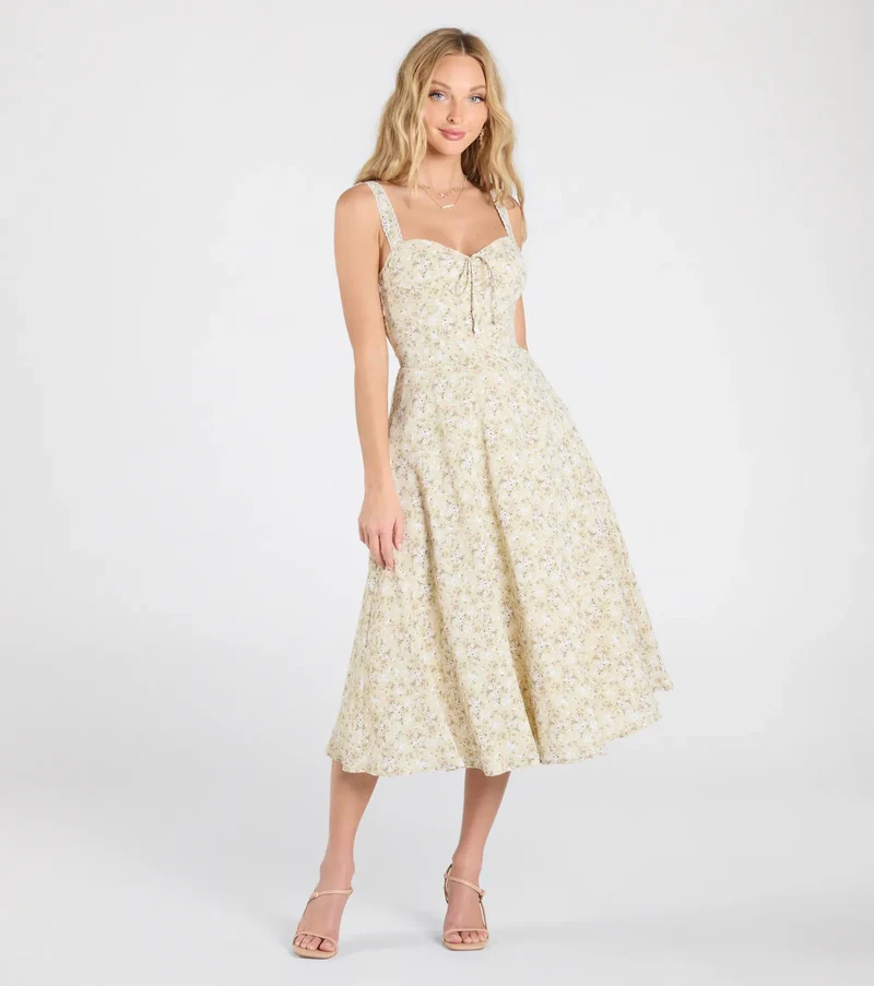 Admired Cutie Floral A-Line Midi Dress