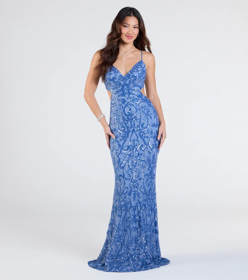 Jenny Cutout Open Back Mermaid Sequin Formal Dress
