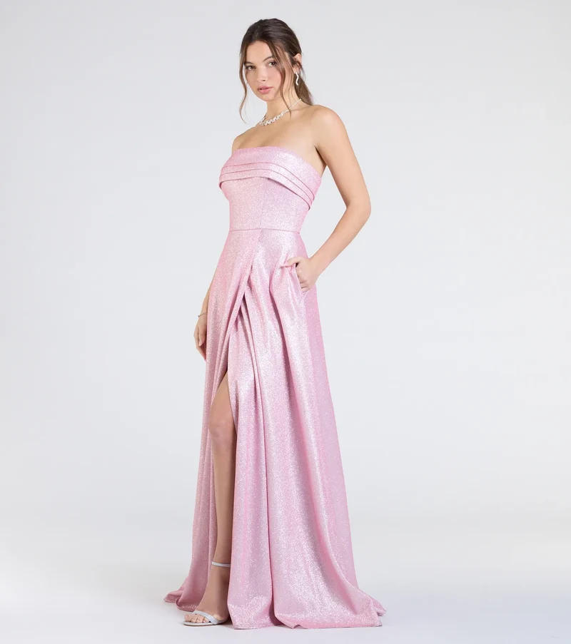 Peyton Strapless Slit A-Line Glitter Formal Dress