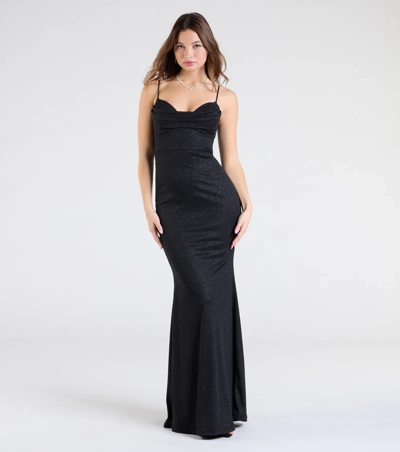 Acacia Glitter Knit Cowl Neck Mermaid Dress
