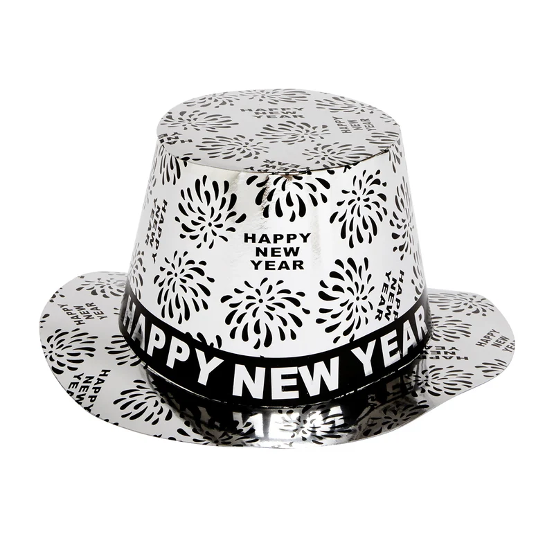 Zylinderhut Happy New Year silber