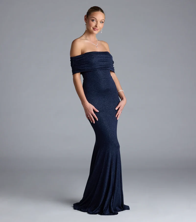 Nastassia Off-The-Shoulder Mermaid Glitter Formal Dress