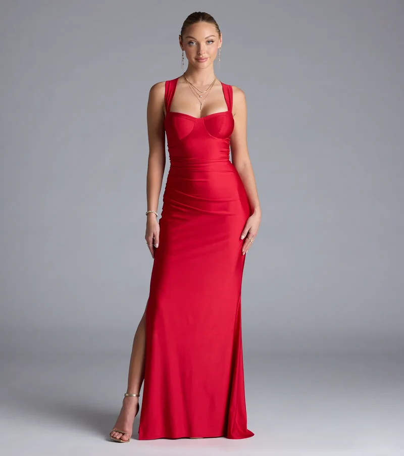 Whitney Lace-Up Slit Formal Dress