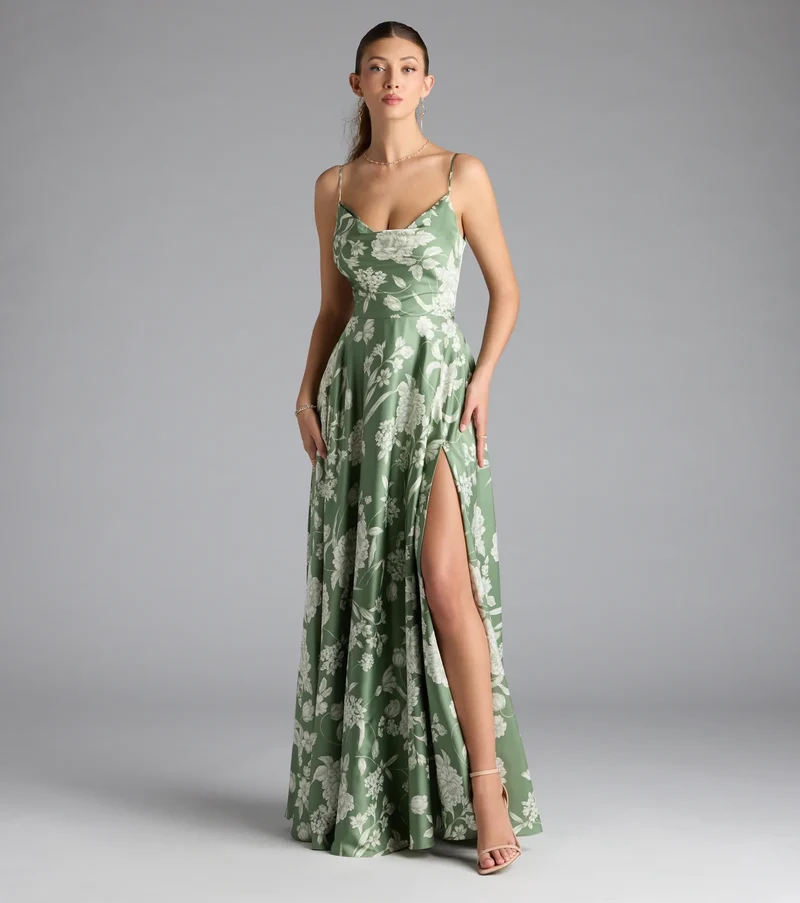 Robina Lace-Up A-Line Floral Satin Formal Dress