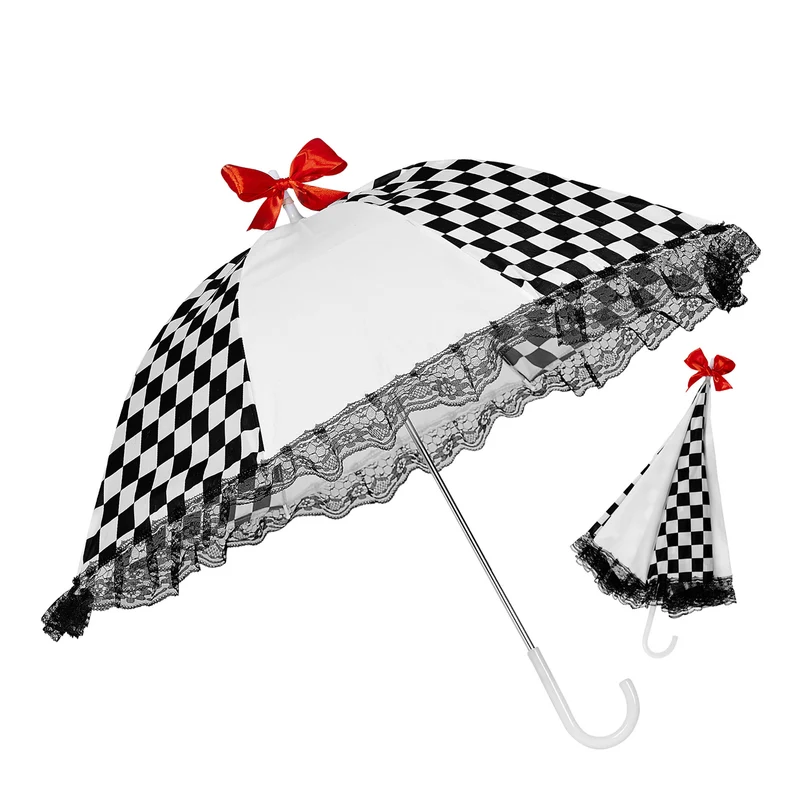 Weiß-Schwarzer Zier-Regenschirm mit Schleife