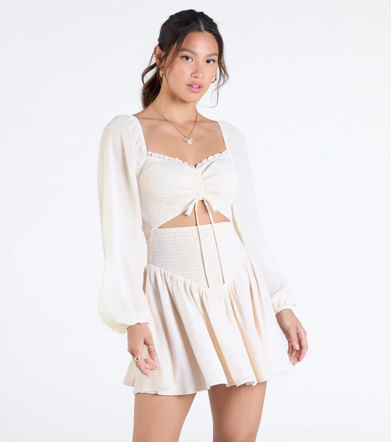 Perfect View Smocked Cutout Skater Dress