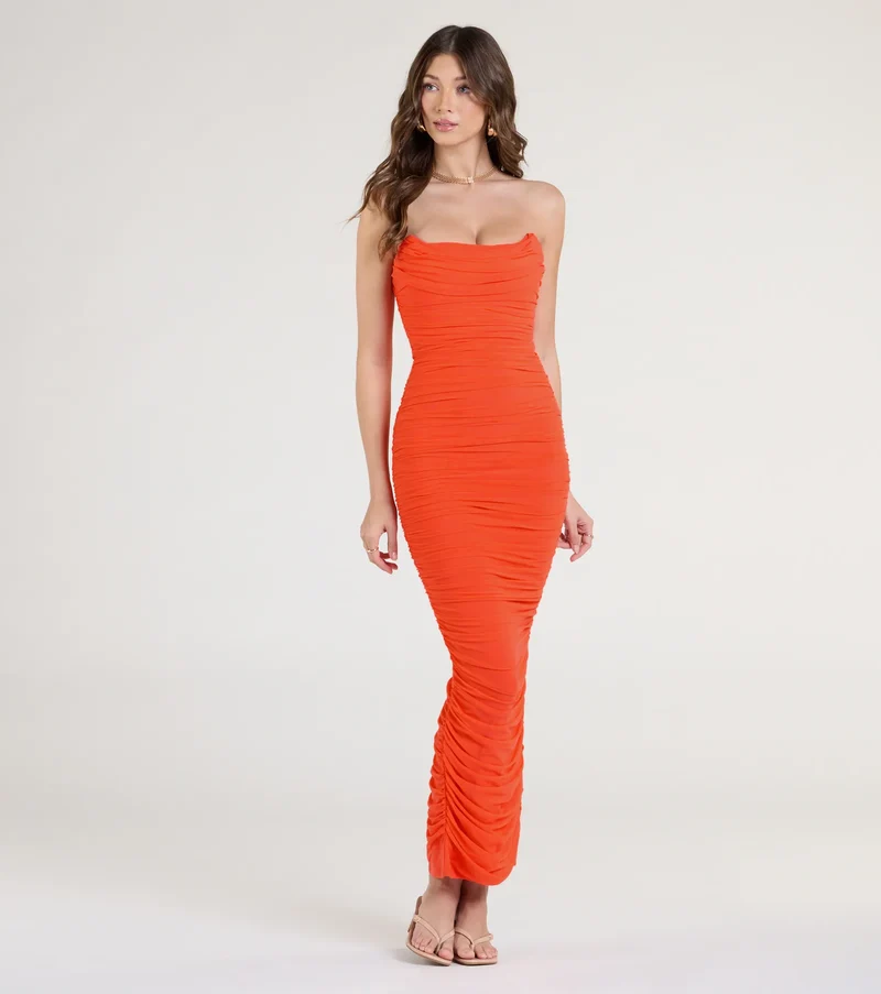 Saisha Strapless Bodycon Mesh Formal Dress