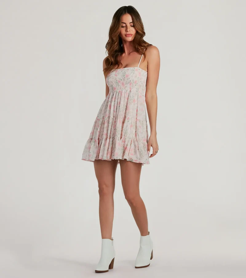 Lively Elegance Smocked Floral Babydoll Dress