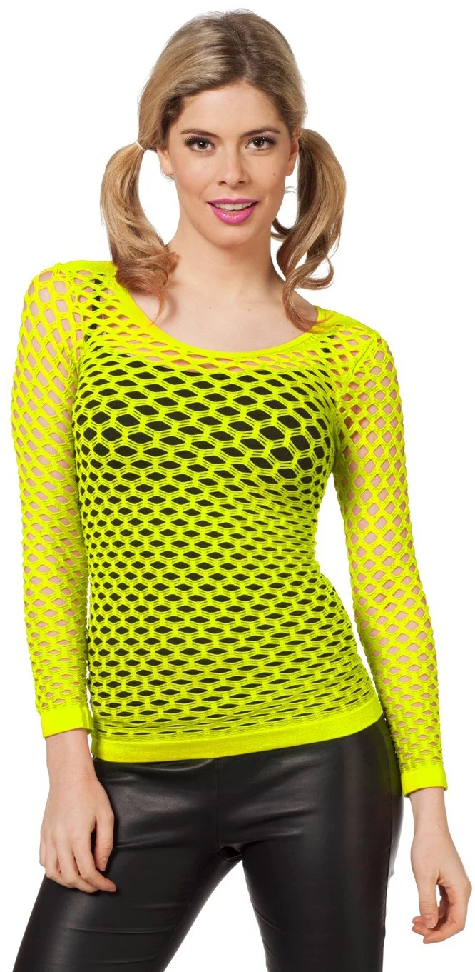 Langarm Netzshirt In Neon-Gelb