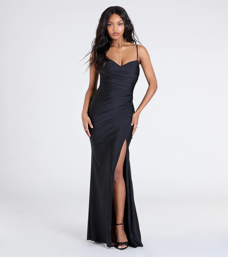 Marcie Cowl Neck Slit Mermaid Formal Dress