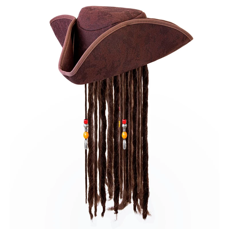 Gilman Piratenhut in Lederoptik mit Haaren