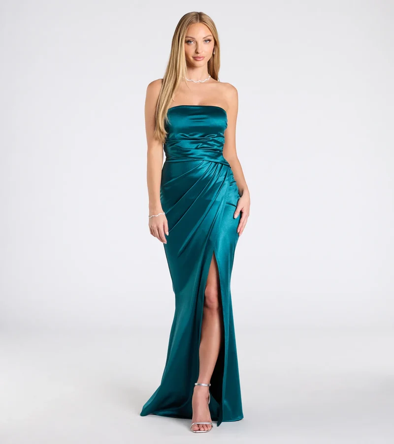 Clea Satin Strapless Wrap Mermaid Dress