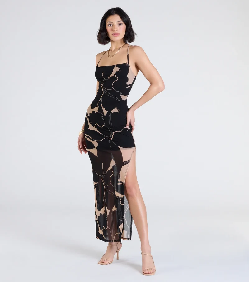 Sunset Beauty Tropical Print Maxi Dress