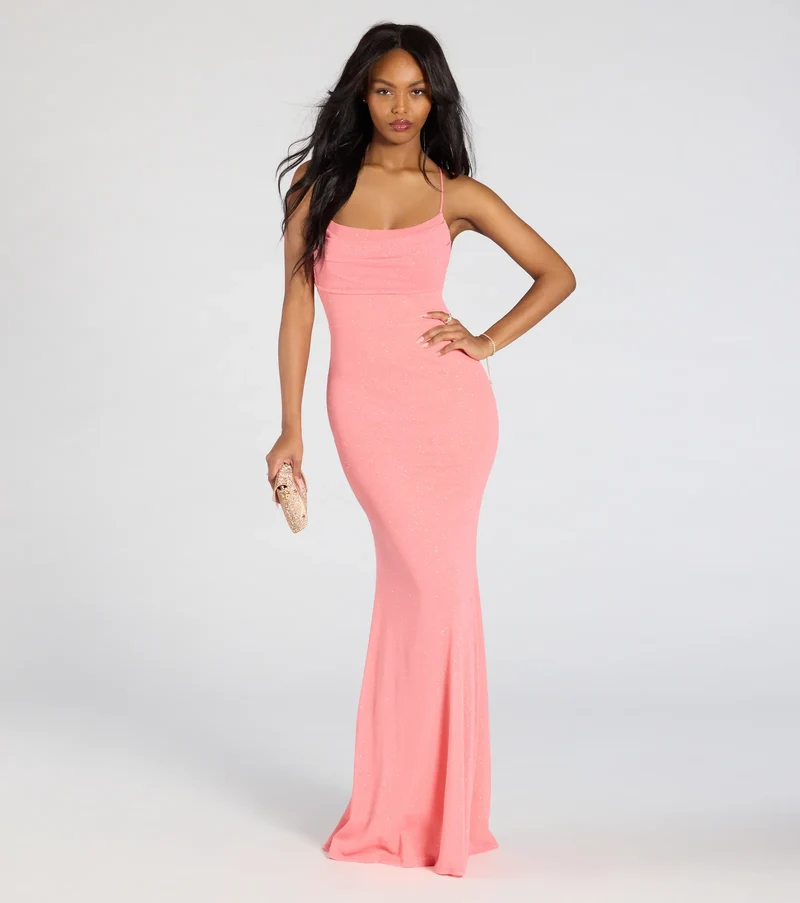 Molly Lace-Up Mermaid Glitter Formal Dress