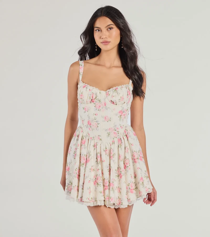 Stroll The Gardens Floral Corset Lace Skater Dress