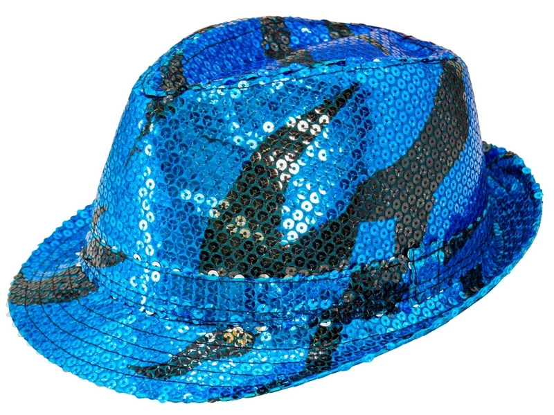 Pailletten Fedora Wave Muster Blau