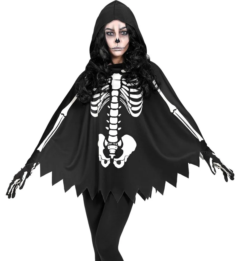 Halloween Skelett Umhang mit Kapuze