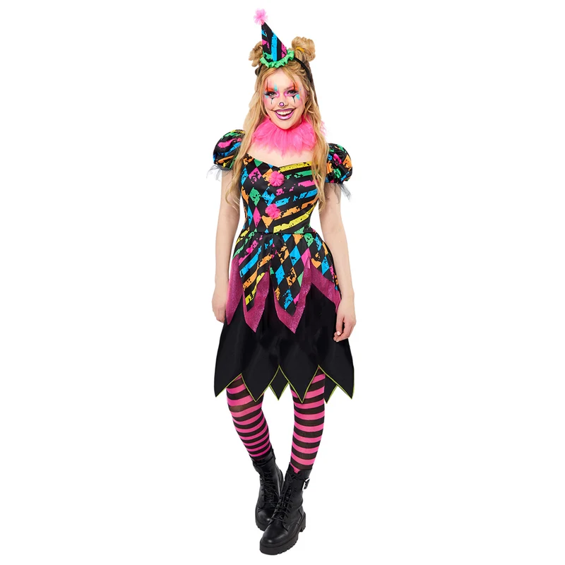 Neon Horror Clown Lady Damenkostüm