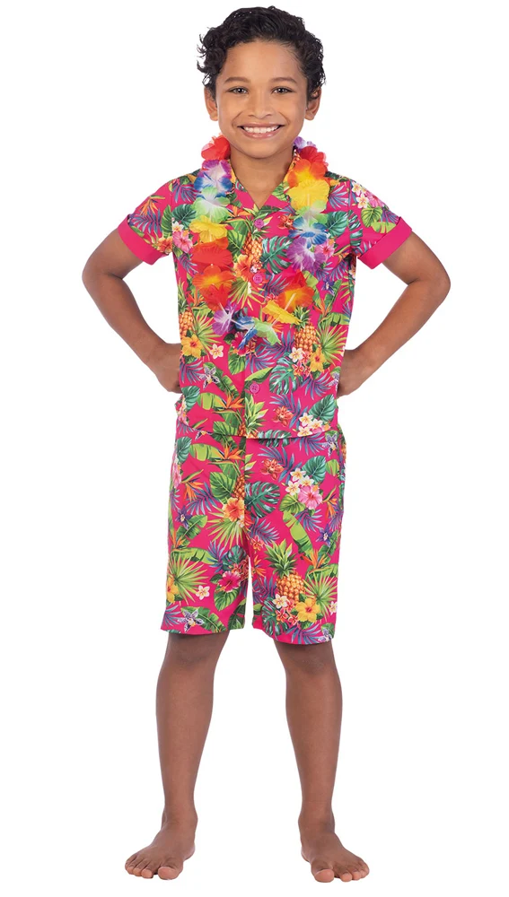 Hawaii Set Kostüm für Kinder pink