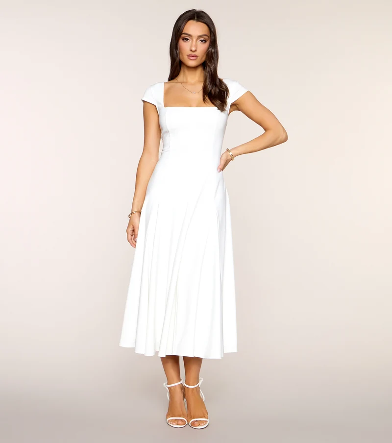 Pretty And Polished Lace-Up A-Line Midi Dress