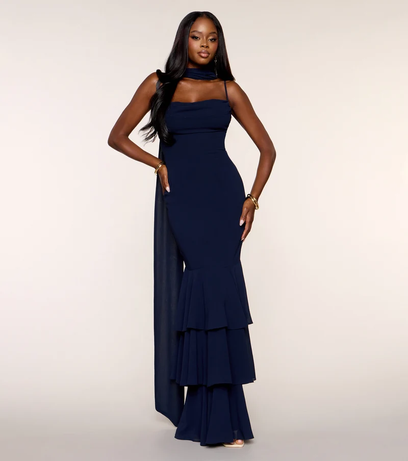 Aspen Chiffon Formal Dress With Scarf
