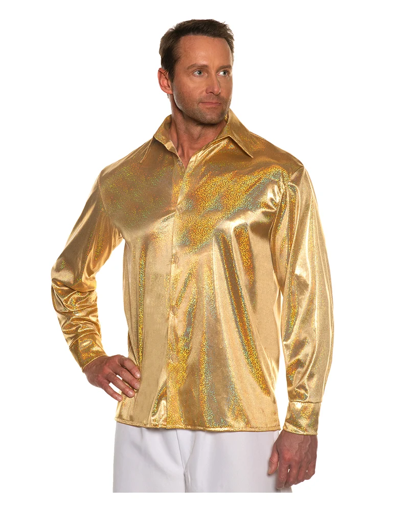 70s Gold Metallic Disco Hemd