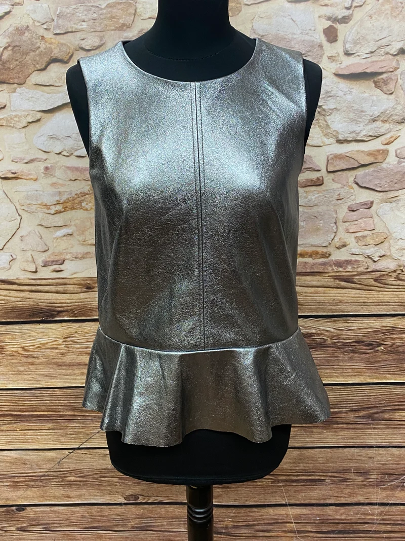 Vintage Schößchen Top Damen 90er Silber Gr. 38