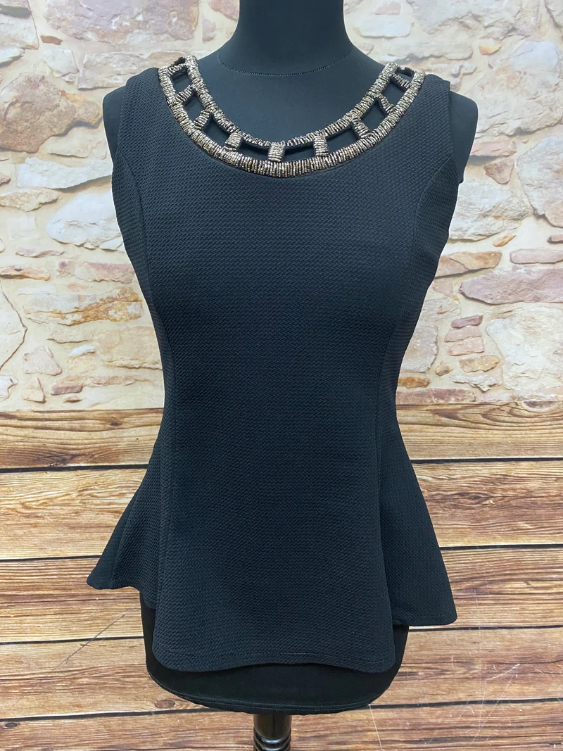 Vintage Schößchenbluse Schwarz Gr. M – 50er Jahre Stil Peplum Top elegant