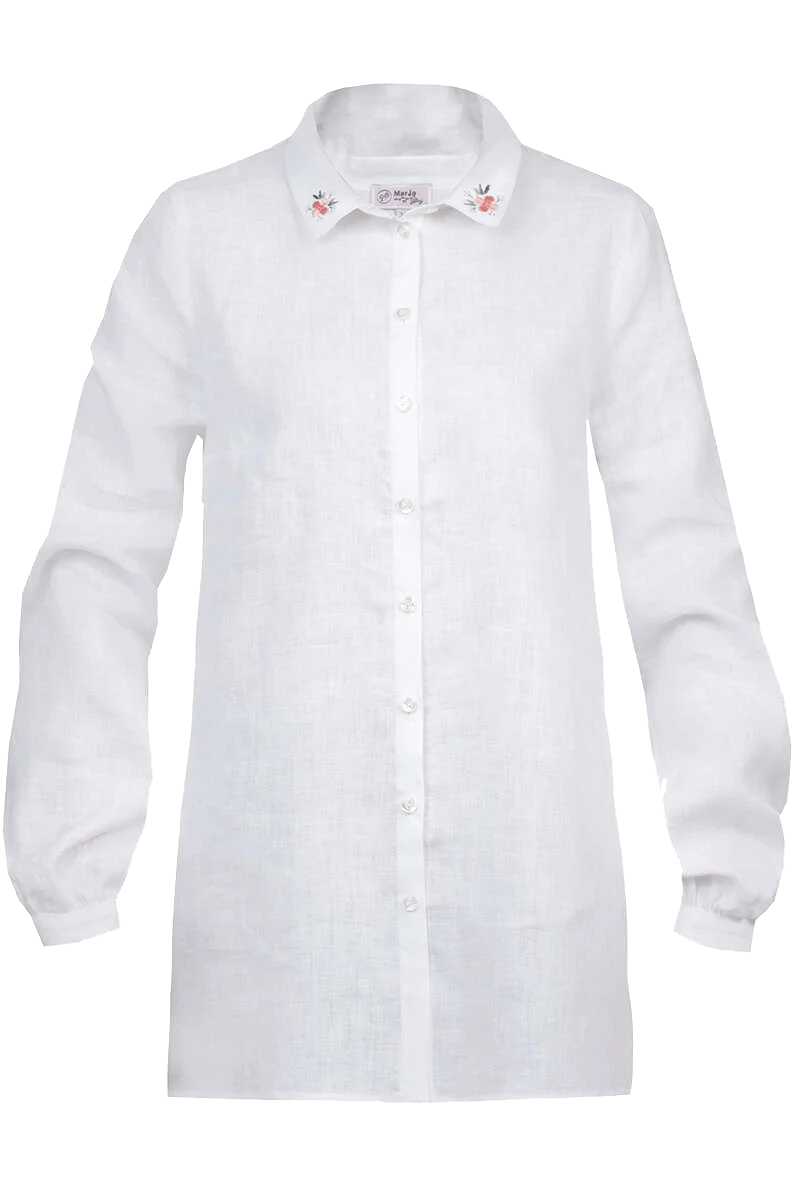 Leinen Long-Bluse langarm