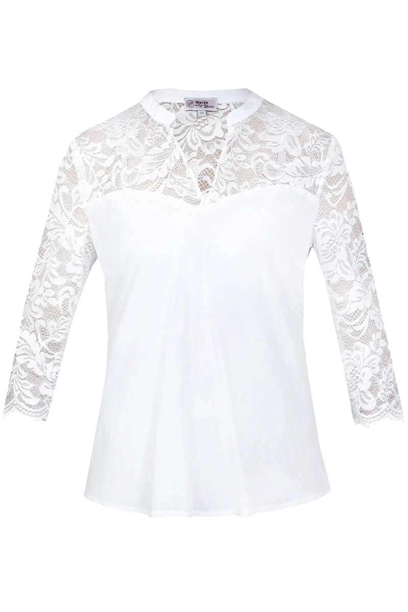 Damen Blusenshirt mit V-Ausschnitt und Spitzenbesatz