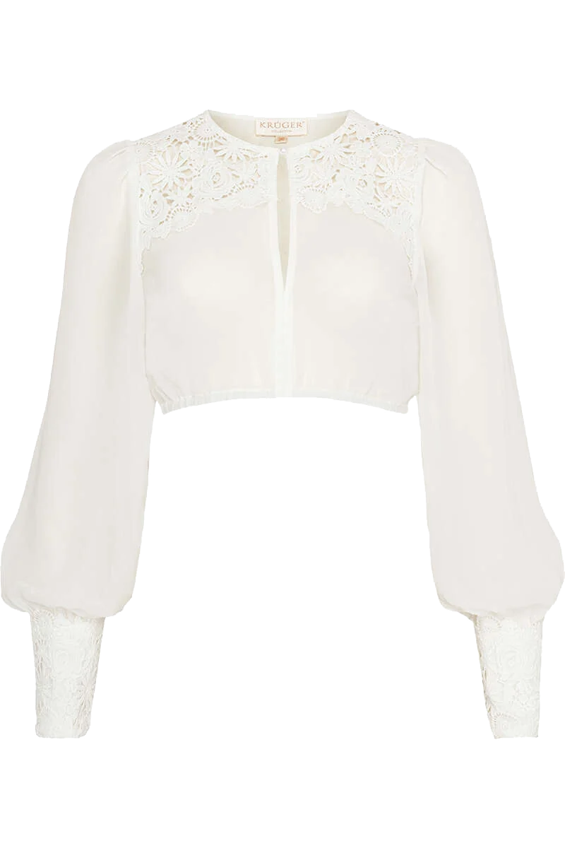 Dirndl-Bluse transparent mit Spitzenbesatz langarm